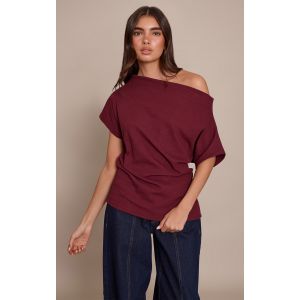 Femme Top asymétrique long ample épais côtelé rouge vin | Taille 44 - Taille 44