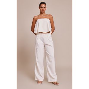 Femme Pantalon de tailleur large tiss&eacute; blanc &agrave; plissures | Taille 34 - Taille 34