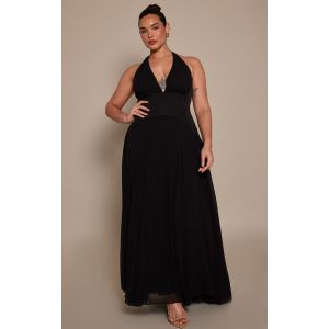 Femme Plus Robe longue en mousseline de soie noire &agrave; dos nu | Taille 46 - Taille 46