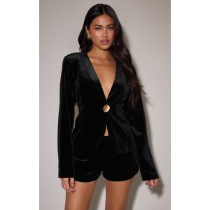 Femme Blazer en velours noir &agrave; d&eacute;collet&eacute; et bouton dor&eacute; | Taille 32 - Taille 32