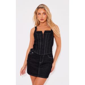 Femme Top corset noir en jean à coutures contrastées | Taille 34 - Taille 34