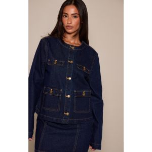 Femme Petite Veste en jean indigo sans revers &agrave; poches | Taille 40 - Taille 40