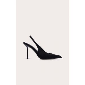 Escarpins pointus en suédine noire à talon et bride derrière, Noir - Taille 39