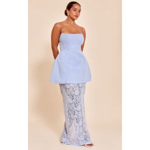 Shape Robe trapèze longue structurée bleu poudré à ourlet en dentelle, Bleu Poudré - Taille 40