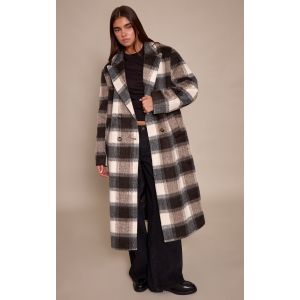 Femme Manteau long structur&eacute; en effet laine &agrave; carreaux Marron | Taille Medium - Taille M