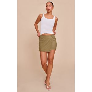 Femme Mini-jupe portefeuille tissée vert olive à rayures | Taille 36 - Taille 36