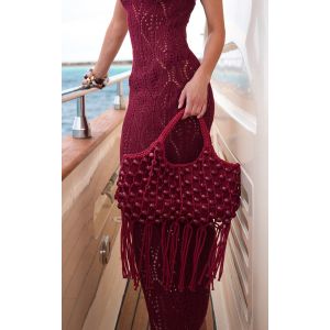 Sac de plage en macramé bordeaux à perles et franges, Bordeaux - Taille One Size