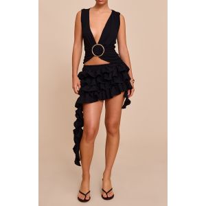 Mini-jupe style tutu texturée noire à étages, Noir - Taille 44