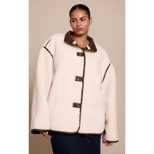 Femme Plus Manteau en imitation mouton cr&egrave;me &agrave; parties contrastantes en PU | Taille XL - Taille XL