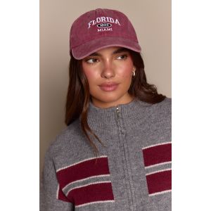 Femme Casquette bordeaux acidul&eacute;e d&eacute;lav&eacute;e &agrave; slogan "Florida" - Taille One Size