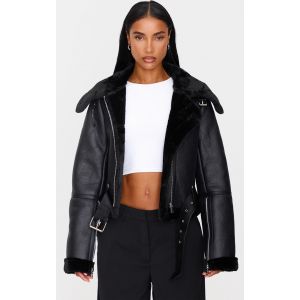 Femme Veste aviateur courte noire à zip multiples | Taille 40 - Taille 40