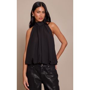 Femme Top en mousseline de soie noire &agrave; ourlet bouffant | Taille 34 - Taille 34