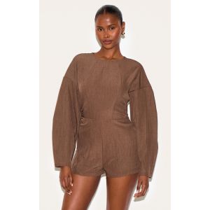 Combishort de tailleur tissé gris champignon à col montant et manches cocon, Gris champignon - Taille 36