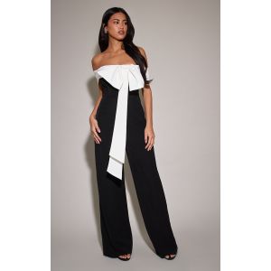 Femme Combinaison large tiss&eacute;e noire &agrave; noeud contrastant | Taille 38 - Taille 38