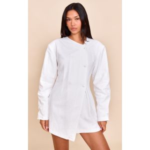 Femme Mini robe en lin deluxe blanc &agrave; manches cocon et taille cintr&eacute;e | Taille 34 - Taille 34