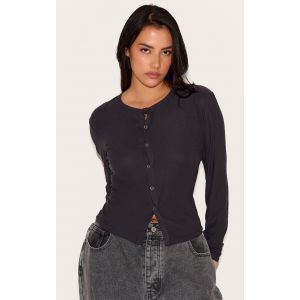 Femme Plus Top long ajust&eacute; doux gris anthracite &agrave; manches longues et boutons-pression | Taille 48 - Taille 48