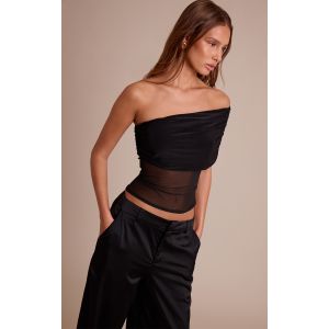 Femme Top long en mesh noir &agrave; partie asym&eacute;trique | Taille 40 - Taille 40