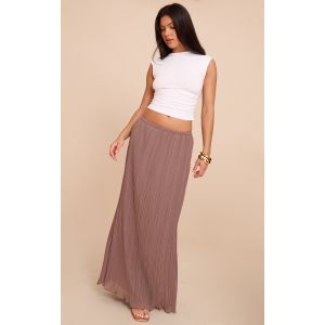 Jupe longue chocolat transparente plissée à ourlet festonné, Chocolat - Taille 36