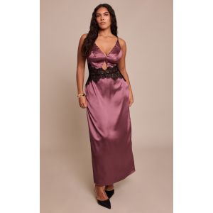 Femme Shape Robe longue satin&eacute;e bordeaux acidul&eacute; &agrave; empi&egrave;cement en dentelle | Taille 44 - Taille 44