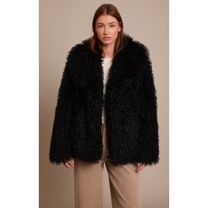 Femme Manteau mi-long en fausse fourrure de Mongolie noire | Taille Large - Taille L