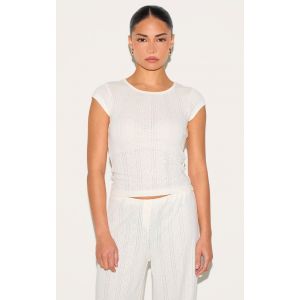 Femme Petite Top de pyjama long en maille pointelle cr&egrave;me | Taille Small - Taille S