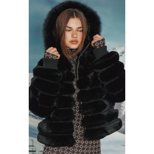 Femme Manteau en fausse fourrure noire &agrave; lis&eacute;r&eacute;s | Taille XS - Taille XS