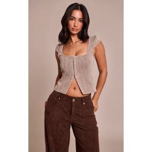 Femme Petite Top cintr&eacute; en jean gris champignon &agrave; bretelles fines | Taille 38 - Taille 38