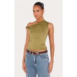 Femme Top long moulant vert olive à bretelle nouée | Taille 42 - Taille 42