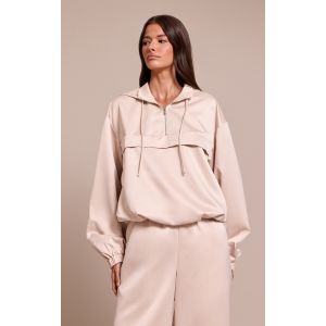 Veste pullover satinée huître à capuche et zip, Huître - Taille 42