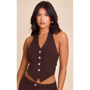 Gilet de tailleur tissé marron foncé à dos nu, Marron foncé - Taille 44