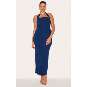 Plus Robe longue tissée bleu marine à dos nu et boutons, Bleu Marine - Taille 56