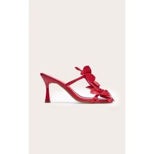Mules carrées en PU rouge à talon aiguille moyen et fleurs multiples, Rouge - Taille 36