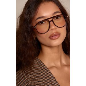 Femme Lunettes de repos style aviateur oversizes chocolat &agrave; verres anti-lumi&egrave;re bleue - Taille One Size