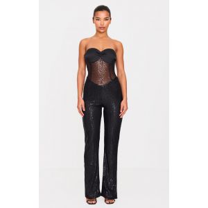 Femme Combinaison bustier noire &agrave; sequins et partie transparente | Taille 38 - Taille 38