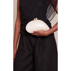 Femme Sac pochette rigide cr&egrave;me &agrave; perles m&eacute;talliques en petites pierres - Taille One Size
