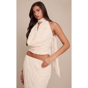 Femme Top tiss&eacute; cr&ecirc;p&eacute; cr&egrave;me &agrave; col b&eacute;nitier d&eacute;collet&eacute; | Taille 34 - Taille 34