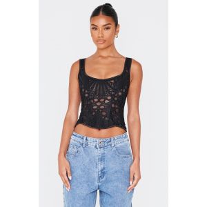 Femme Corset textur&eacute; noir transparent fleuri &agrave; col carr&eacute; | Taille 38 - Taille 38