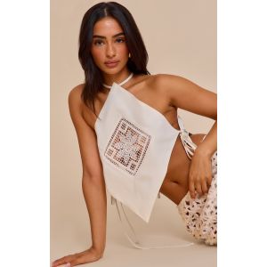 Femme Petite Top crème à dos nu et appliqué | Taille Medium - Taille M