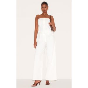 Combinaison bustier de tailleur large en effet lin mélangé blanc, Blanc - Taille 34