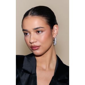 Femme Boucles d'oreilles &eacute;paisses drap&eacute;es argent&eacute;es &agrave; strass - Taille One Size
