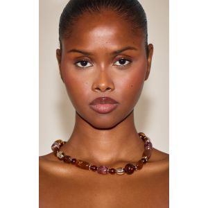 Femme Collier &agrave; multiple perles &eacute;paisses marron - Taille One Size