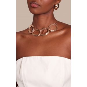Femme Collier imposant textur&eacute; brillant dor&eacute; &agrave; ovales - Taille One Size