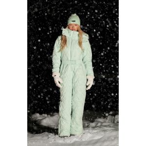 PRETTYLITTLETHING SKI Combinaison de ski matelassée menthe à chevrons et ceinture, Menthe - Taille XXXL