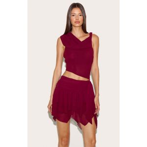Femme Top asymétrique en mousseline de soie rouge vin à détail drapé | Taille 42 - Taille 42