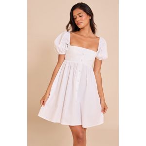 Femme Robe babydoll boutonnée en coton blanc | Taille 36 - Taille 36