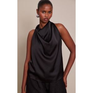 Femme Top satin&eacute; noir frang&eacute; | Taille 36 - Taille 36