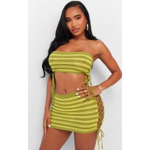 Femme Shape Top bandeau en maille tricot vert contrast&eacute; &agrave; lacets | Taille 44 - Taille 44