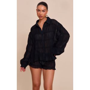 Femme Chemise en mousseline de soie noire froncée | Taille 40 - Taille 40