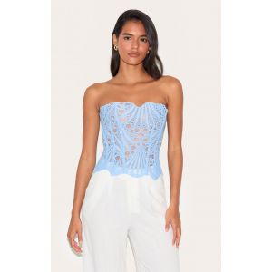 Corset en dentelle texturée bleu ciel transparente fleurie, Bleu Ciel - Taille 38