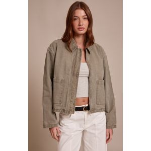 Femme Veste utilitaire en jean vert olive d&eacute;lav&eacute; | Taille 34 - Taille 34